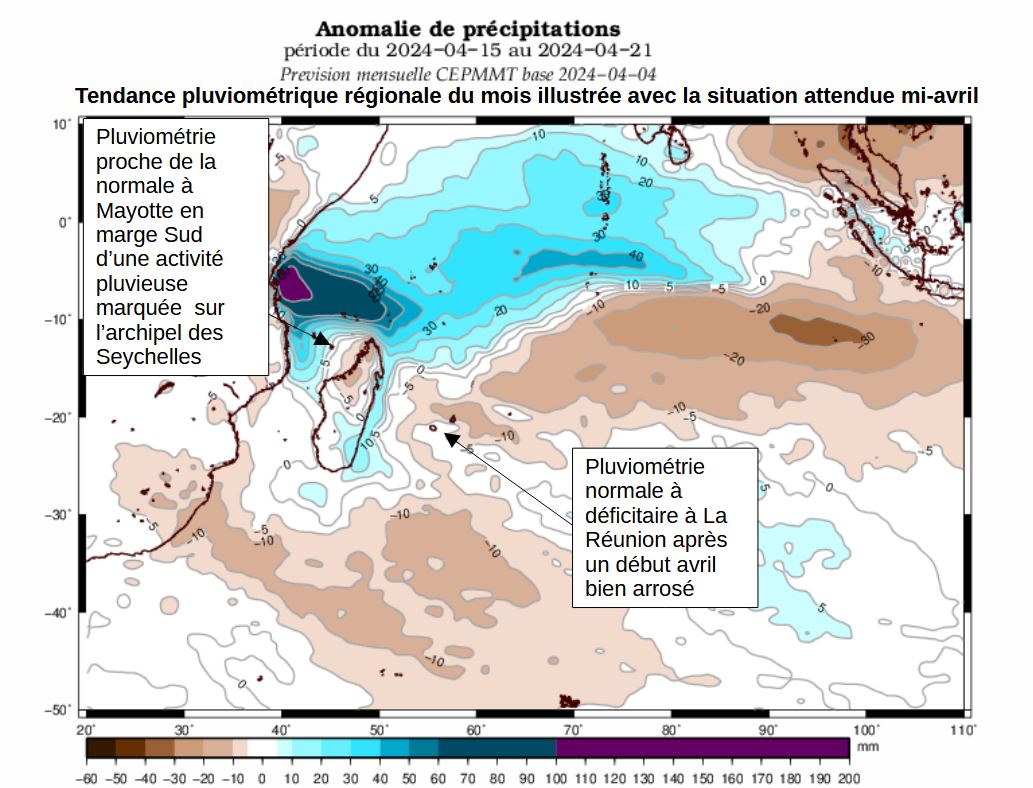 Anomalie de précipitation (moyenne des 50 membres du système ensembliste du CEPMMT)