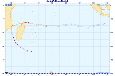 Trajectoire du cyclone DIKELEDI sur le bassin sud-ouest de l'océan Indien jusqu'au 17 janvier 2025
