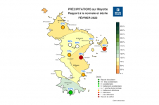 Rapport à la normale - Précipitations Mayotte - Février 2023