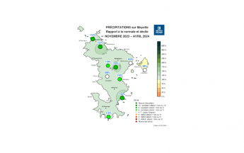 Rapport à la normale - Cumul de précipitations Mayotte - Saison des pluies 2023-2024
