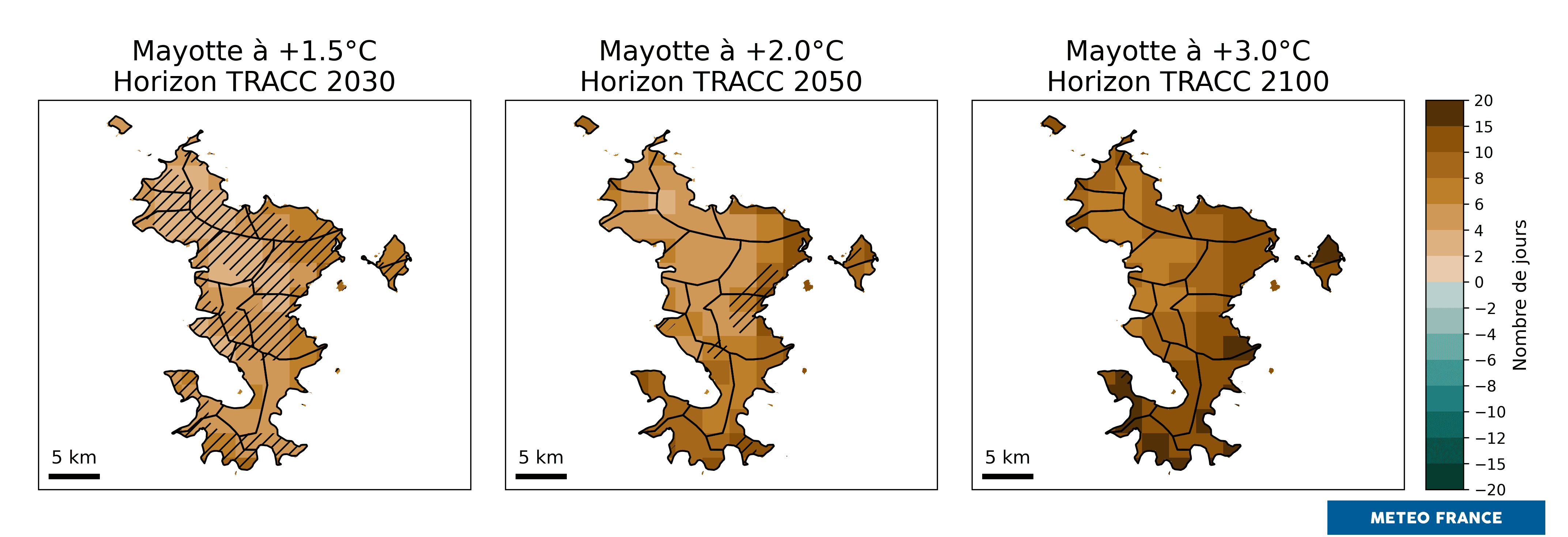 Évolution du nombre maximum de jours sans pluie en saison sèche. © Météo-France 