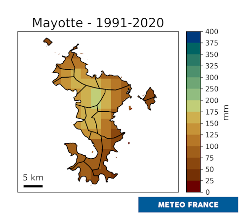 Carte du cumul de précipitations en intersaison. © Météo-France