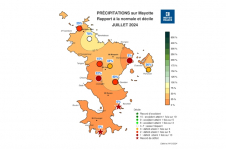 Rapport à la normale - précipitations Mayotte - juillet 2024