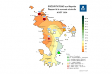 Rapport à la normale - précipitations Mayotte - août 2024