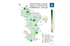 Rapport à la normale - Cumul de précipitations Mayotte - Saison des pluies 2023-2024