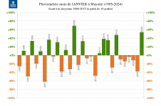 Ecart à la normale - Précipitations Mayotte - Janvier 1995 à 2024
