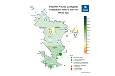 Rapport à la normale - Précipitations Mayotte - Mars 2022