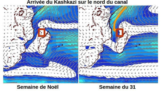 Arrivée du Kashkasi sur le nord du Canal du Mozambique