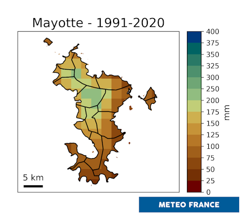 Carte du cumul de précipitations en saison sèche. © Météo-France